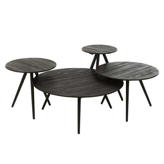 J-Line J-Line tafels Rond Gerecycleerd Teak - hout - zwart - set van 4