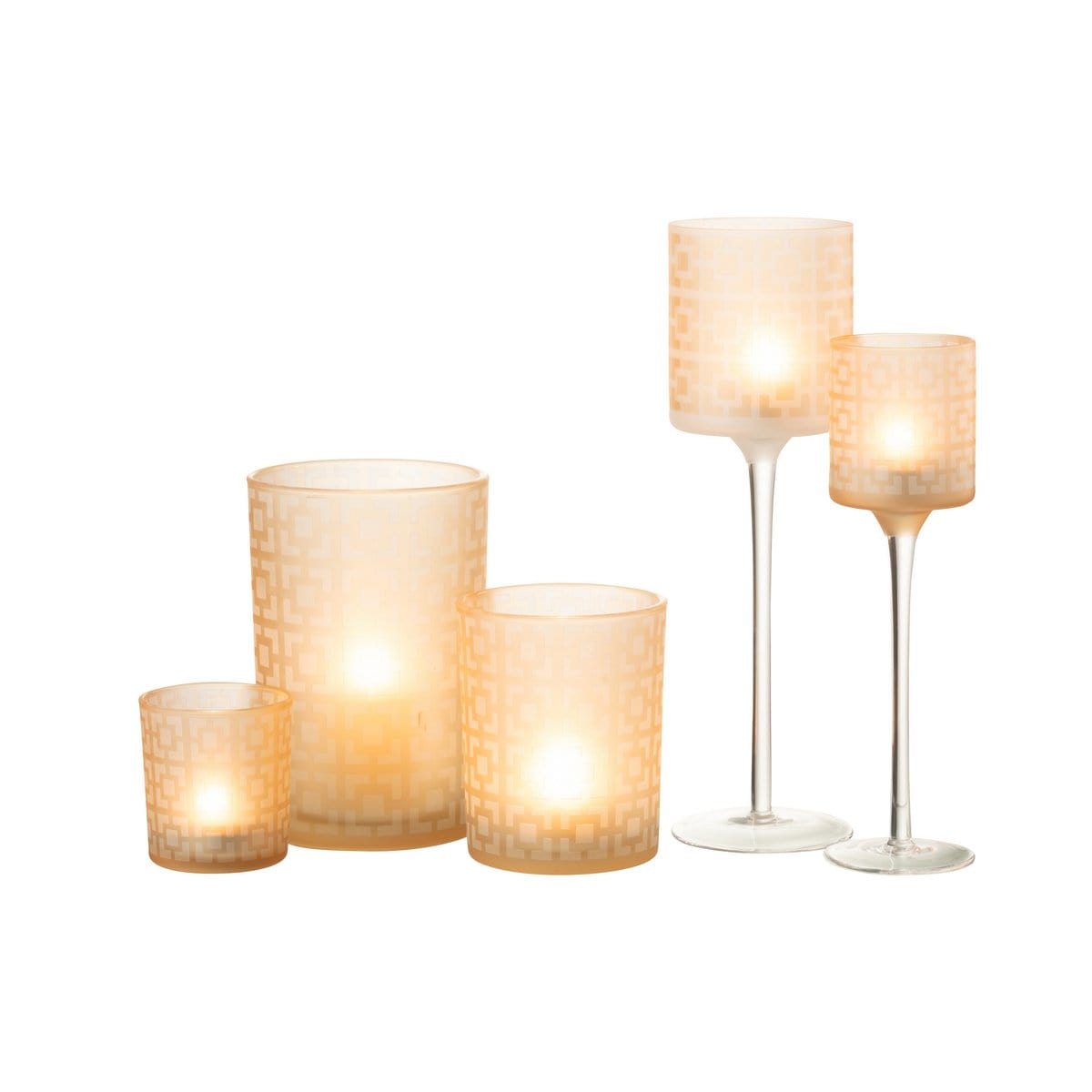 J-Line J-Line theelichthouder op voet - glas - beige - large