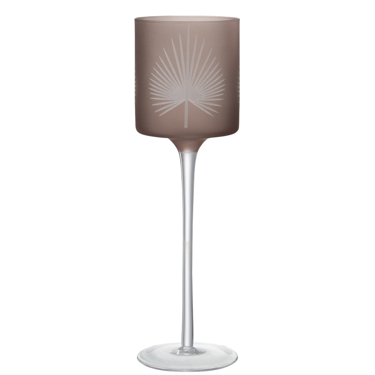 J-Line J-Line Theelichthouder Op Voet Palmblad Glas Beige Large