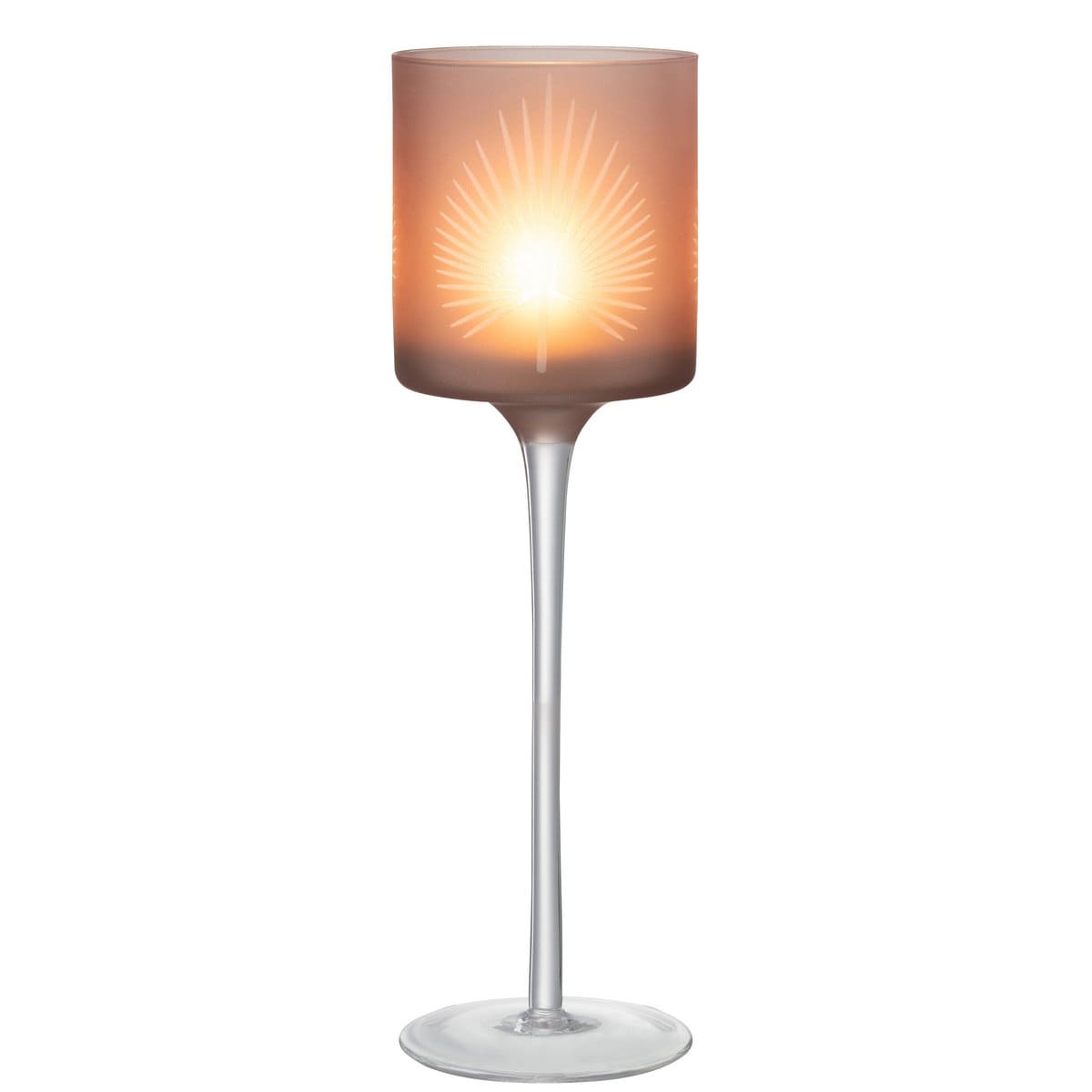 J-Line J-Line Theelichthouder Op Voet Palmblad Glas Beige Large