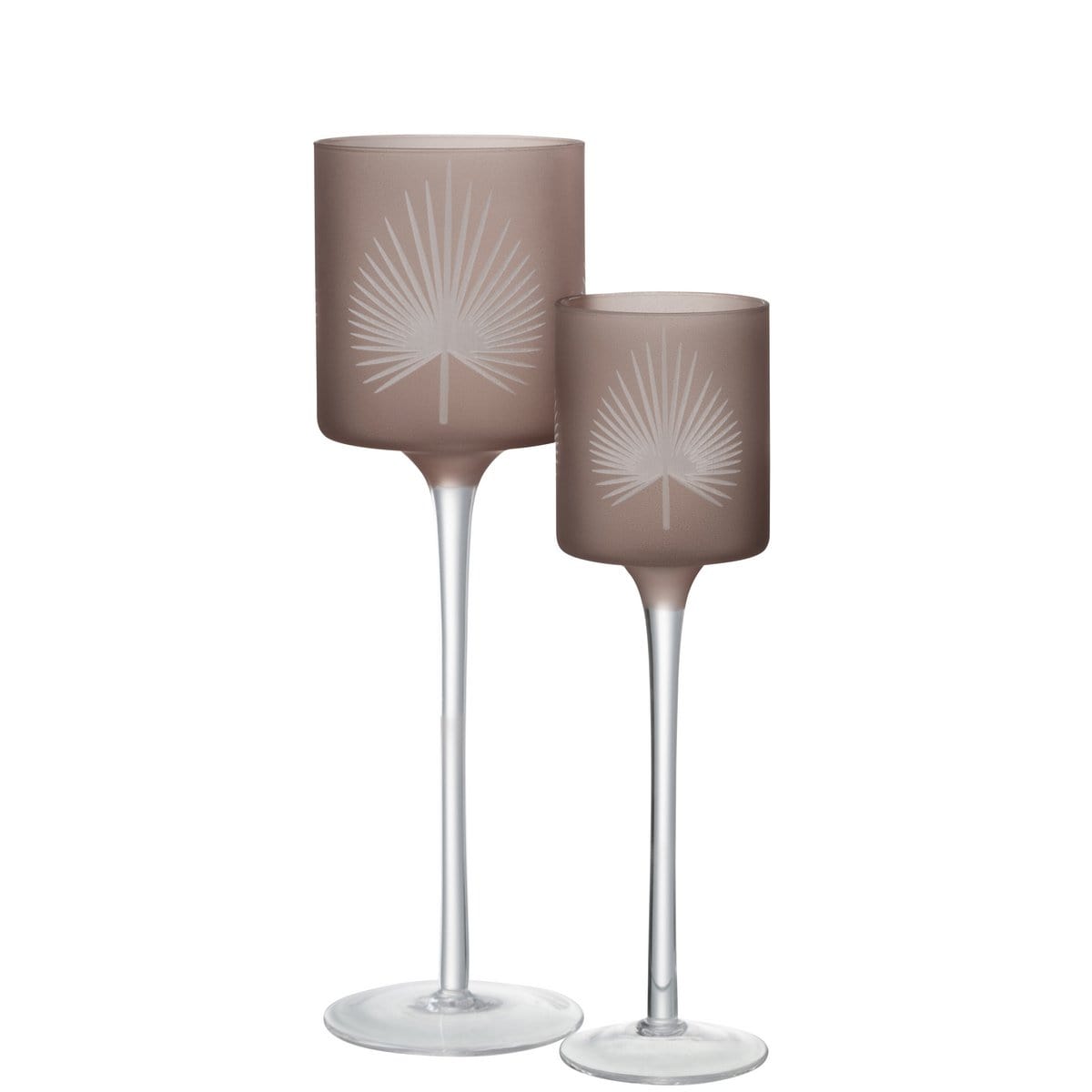 J-Line J-Line Theelichthouder Op Voet Palmblad Glas Beige Large