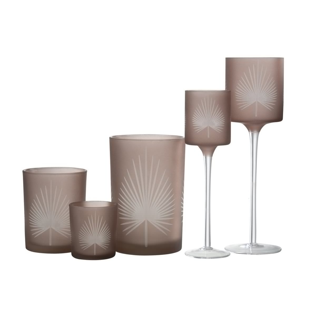 J-Line J-Line Theelichthouder Op Voet Palmblad Glas Beige Large