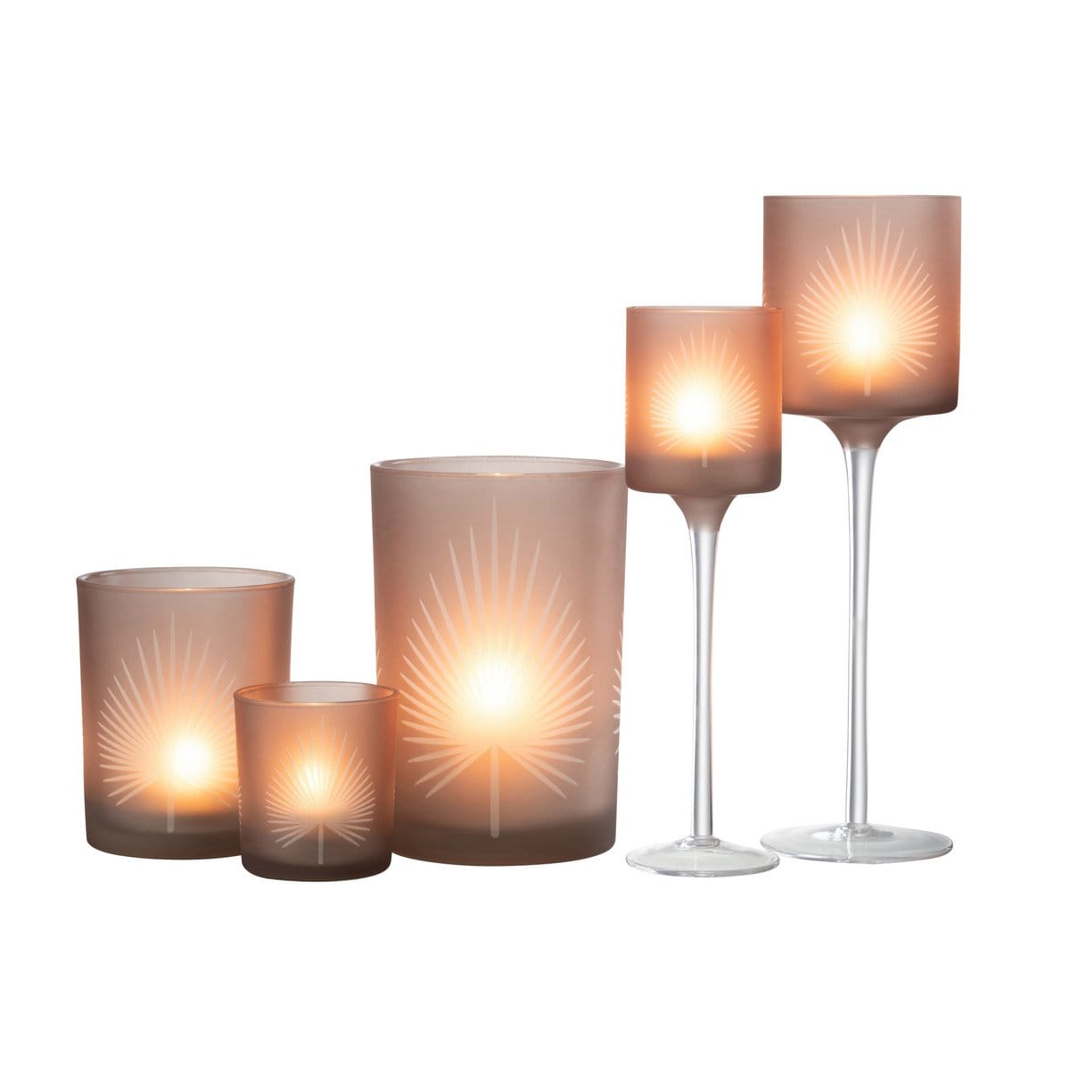 J-Line J-Line Theelichthouder Op Voet Palmblad Glas Beige Large