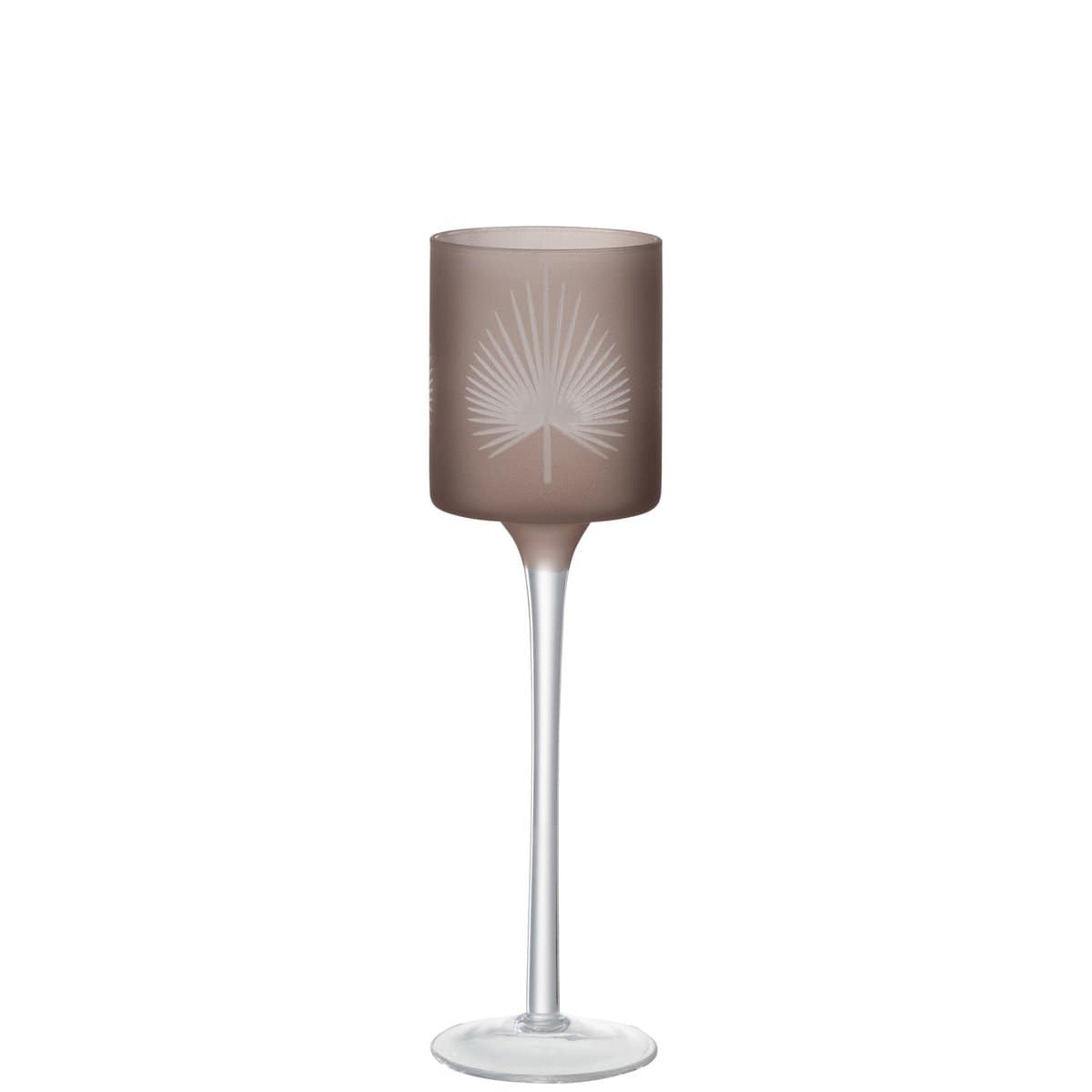 J-Line J-Line Theelichthouder Op Voet Palmblad Glas Beige Small