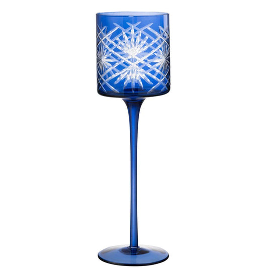 J-Line J-Line theelichthouder op voet Santorini - glas - blauw - large