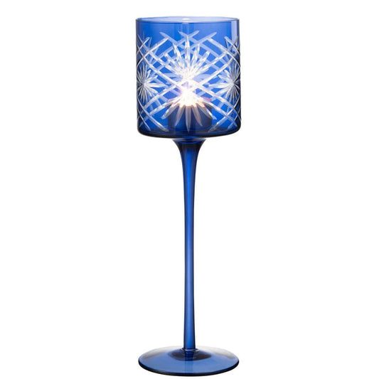 J-Line J-Line theelichthouder op voet Santorini - glas - blauw - large