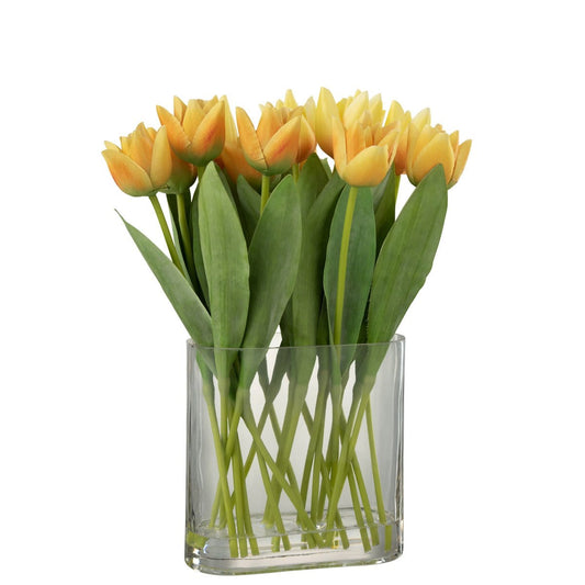 J-Line J-Line Tulpen In Vaas Ovaal Plastiek Glas Geel