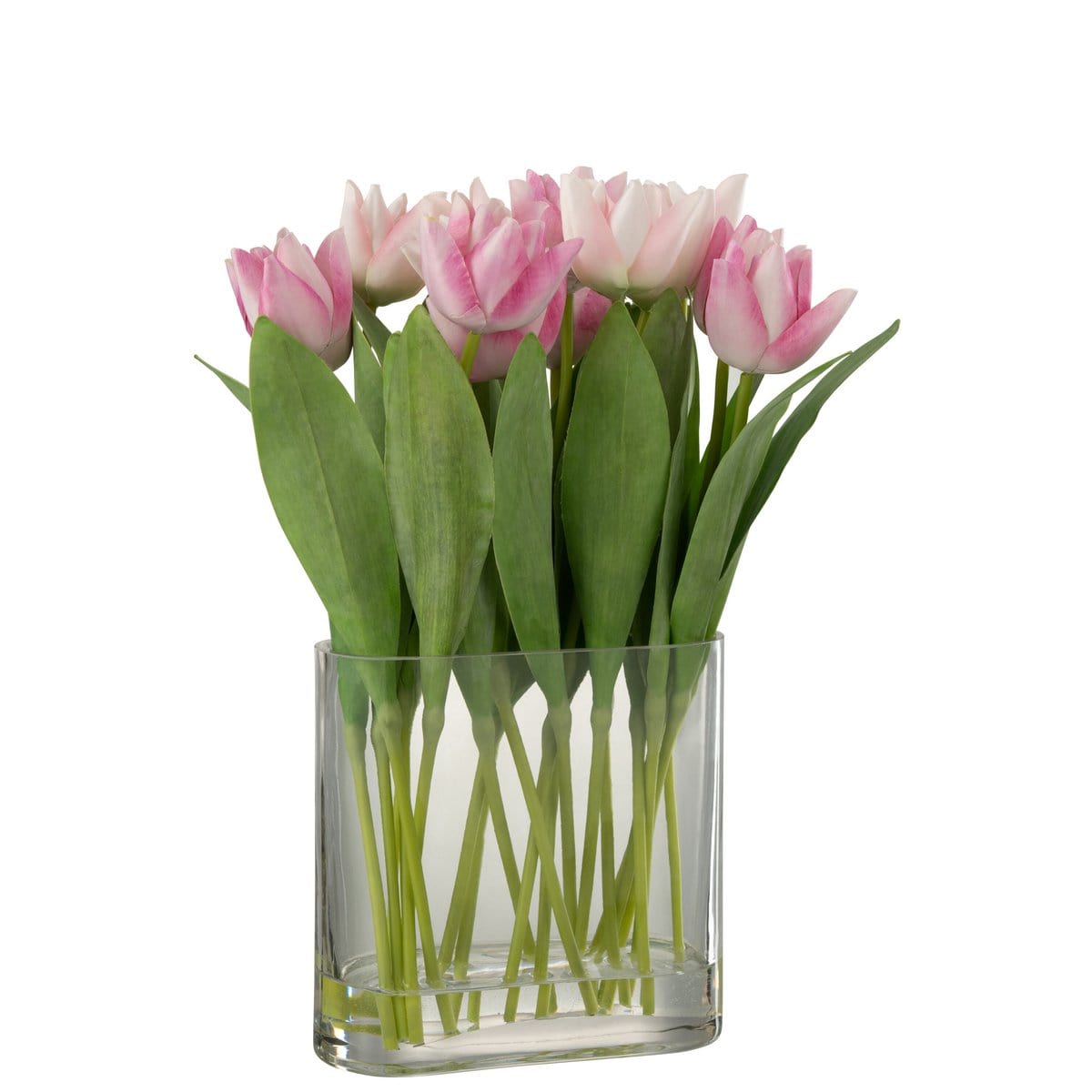 J-Line J-Line Tulpen In Vaas Ovaal Plastiek Glas Roze