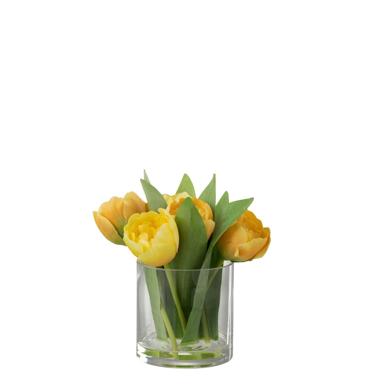 J-Line J-Line Tulpen In Vaas Rond Plastiek Glas Geel Small