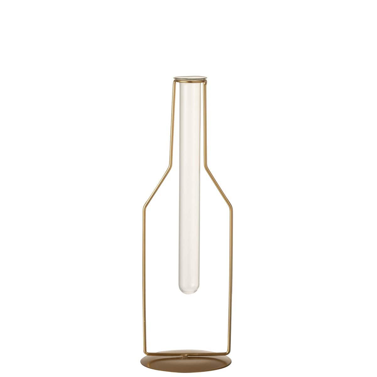 J-Line J-Line vaas 1 Tube Fles - metaal/glas - goud - large - 33.00 cm hoog