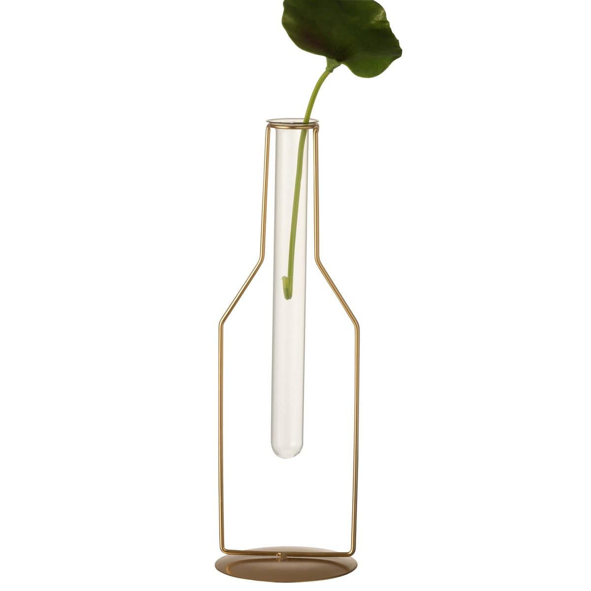 J-Line J-Line vaas 1 Tube Fles - metaal/glas - goud - large - 33.00 cm hoog