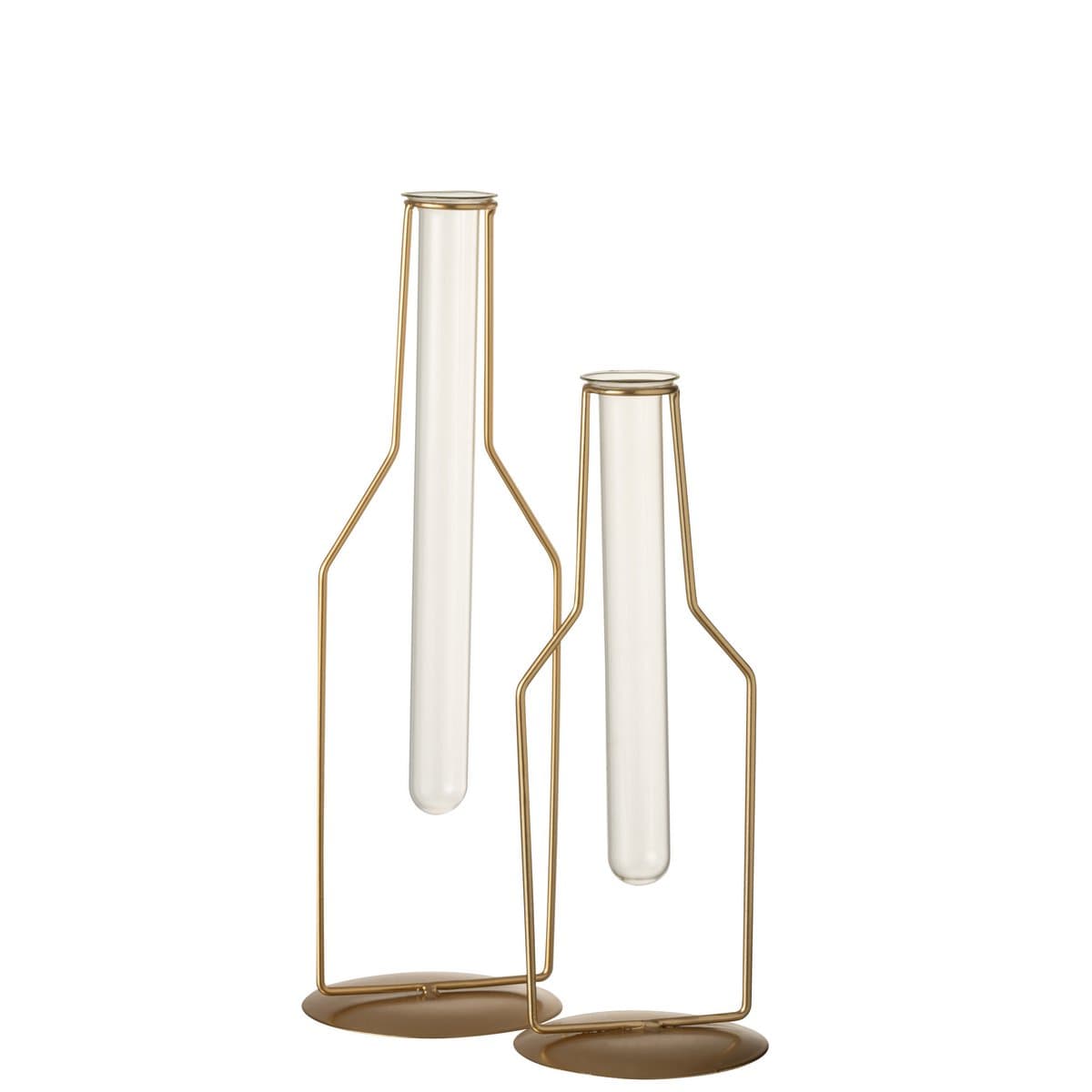 J-Line J-Line vaas 1 Tube Fles - metaal/glas - goud - large - 33.00 cm hoog