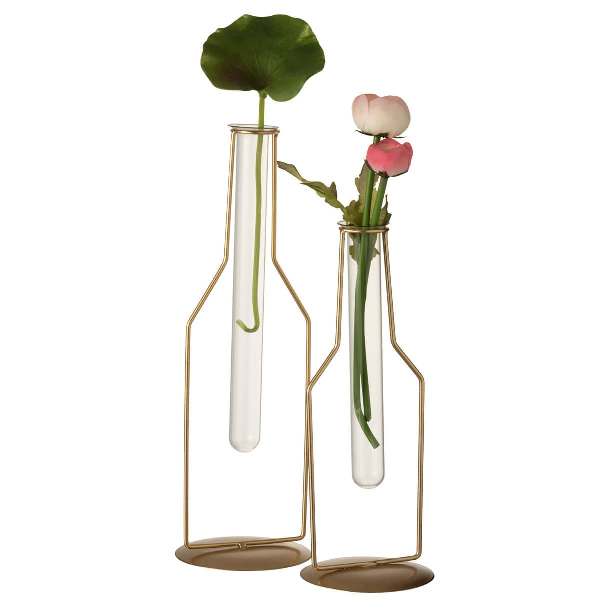 J-Line J-Line vaas 1 Tube Fles - metaal/glas - goud - large - 33.00 cm hoog