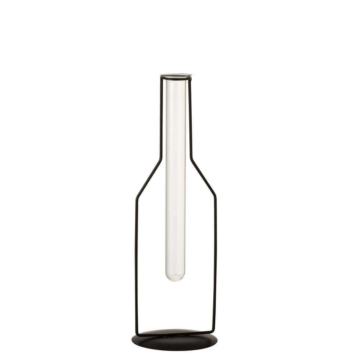 J-Line J-Line vaas 1 Tube Fles - metaal/glas - zwart -large - 33.00 cm hoog