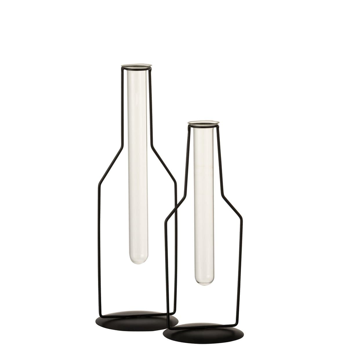 J-Line J-Line vaas 1 Tube Fles - metaal/glas - zwart -large - 33.00 cm hoog