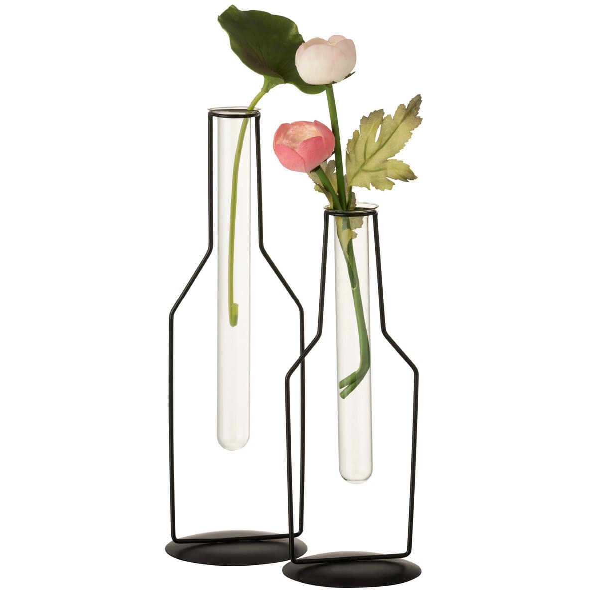 J-Line J-Line vaas 1 Tube Fles - metaal/glas - zwart -large - 33.00 cm hoog