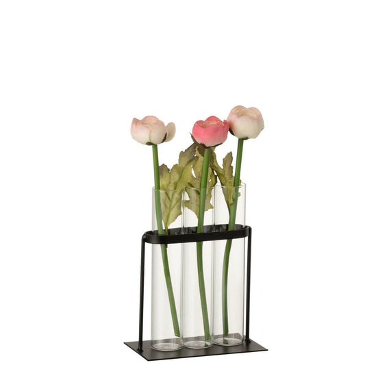 J-Line Vase 3 Tubes - Metall/Glas - Schwarz - 11,00 cm hoch