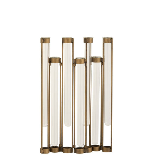 J-Line J-Line vaas 7 Tubes - metaal/glas - goud - 39.50 cm hoog