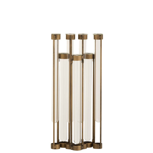 J-Line J-Line vaas 7 Tubes - metaal/glas - goud - 39.50 cm hoog