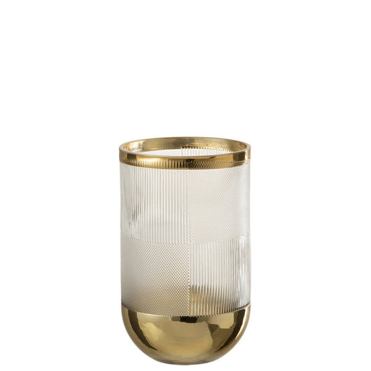 J-Line J-Line vaas Cylinder Motief - glas - transparant/goud - small