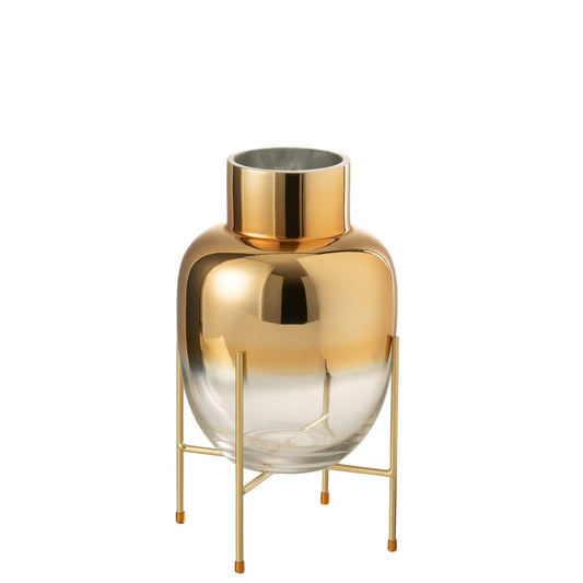 J-Line J-Line vaas Cylinder Op Voet - glas - transparant/goud - small