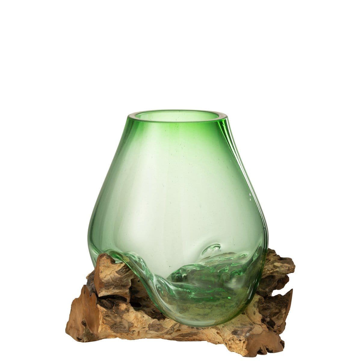 J-Line J-Line vaas Op Voet Gamal - hout/gerecycleerd glas - naturel/groen - L