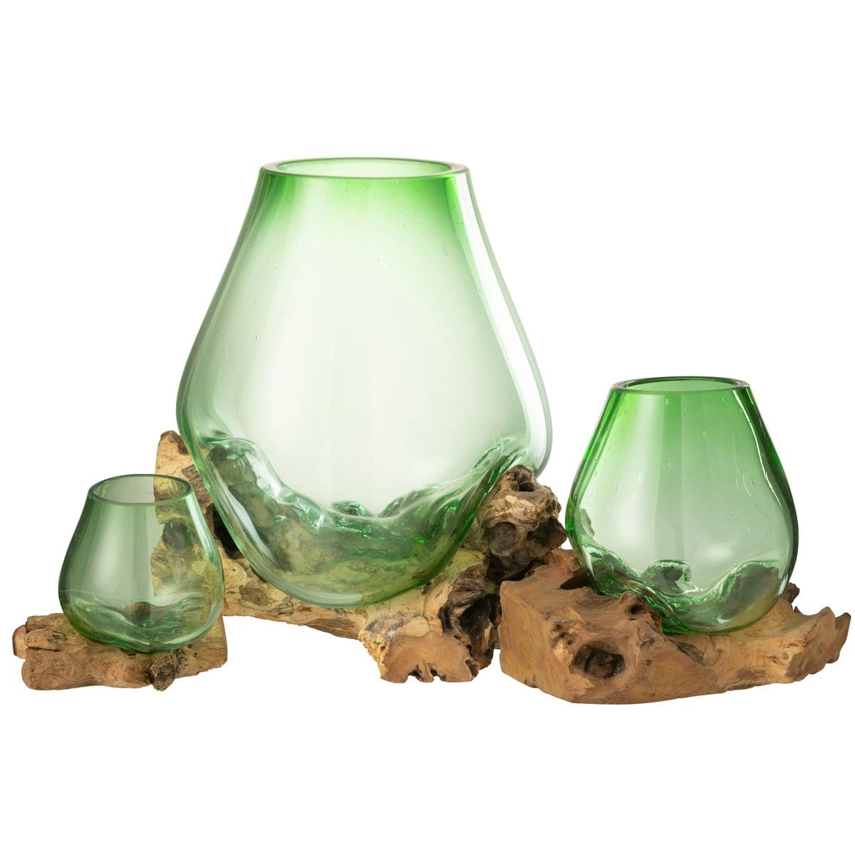 J-Line J-Line vaas Op Voet Gamal - hout/gerecycleerd glas - naturel/groen - L