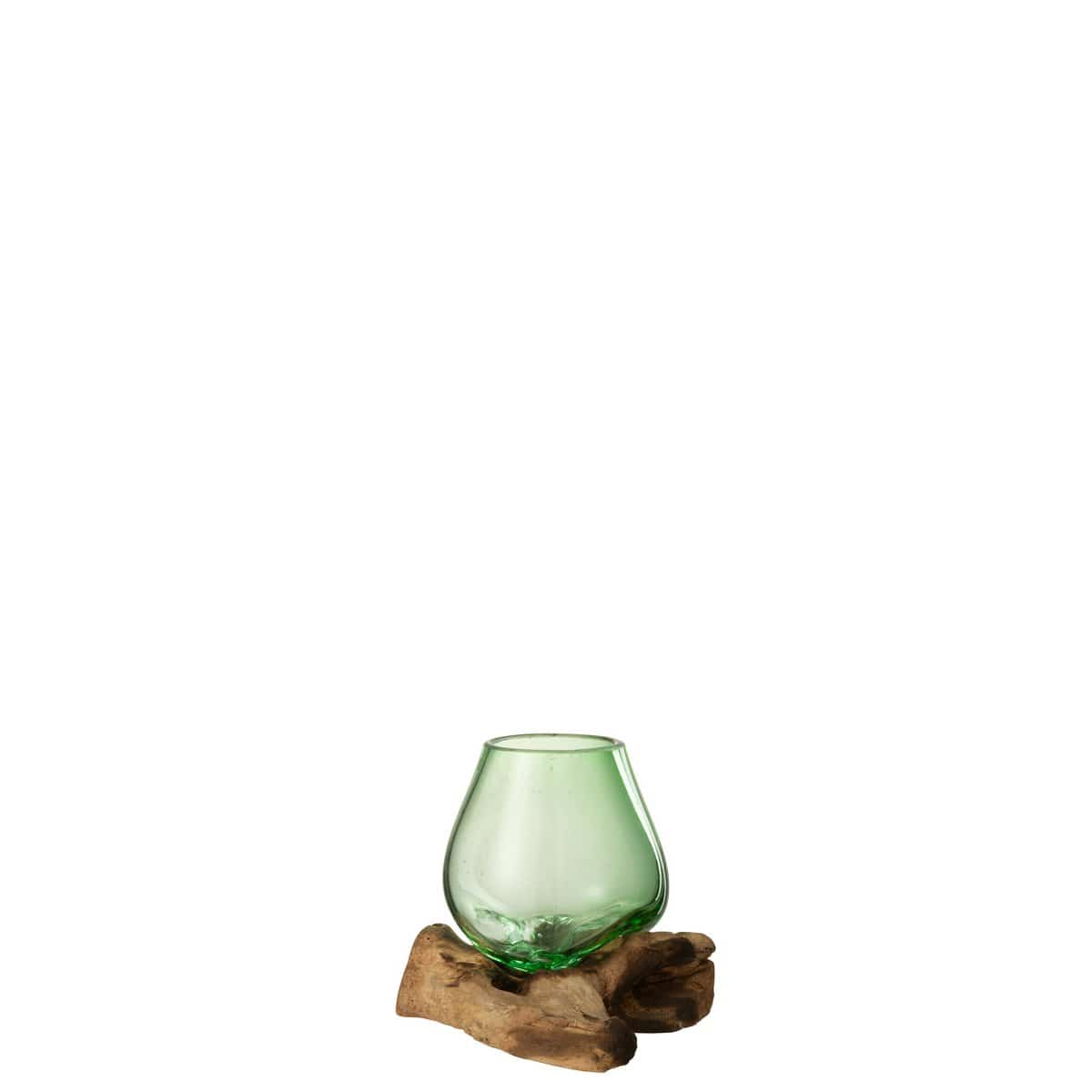 J-Line J-Line vaas Op Voet Gamal - hout/gerecycleerd glas - naturel/groen - S