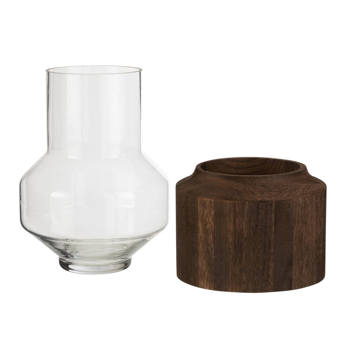 J-Line J-Line vaas Rond Hoog - hout/glas - donkerbruin - L - 31.00 cm hoog