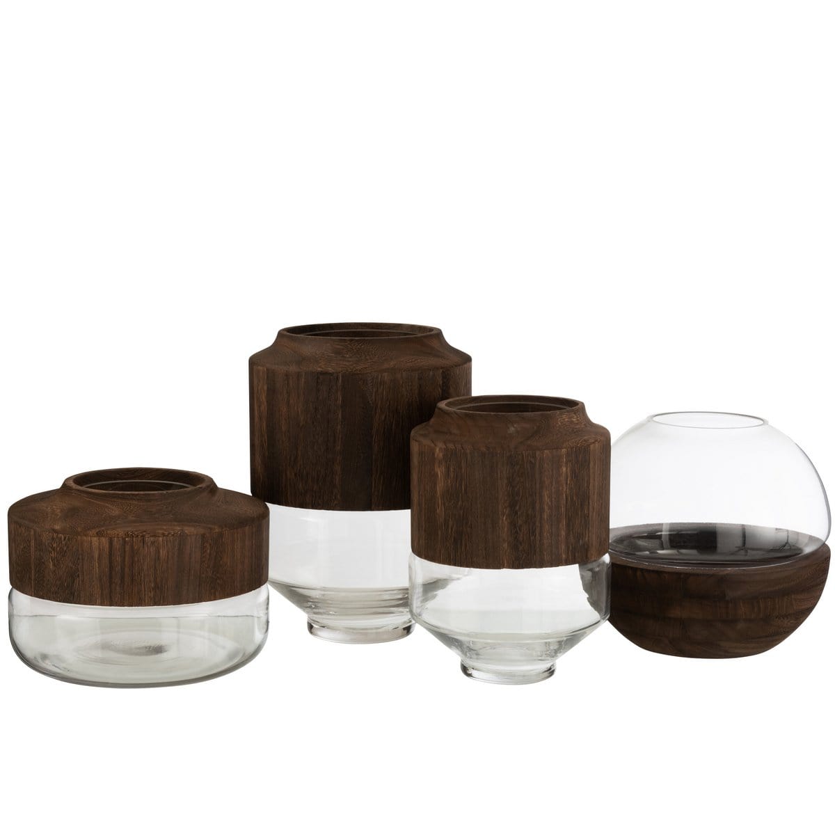 J-Line J-Line vaas Rond Hoog - hout/glas - donkerbruin - L - 31.00 cm hoog