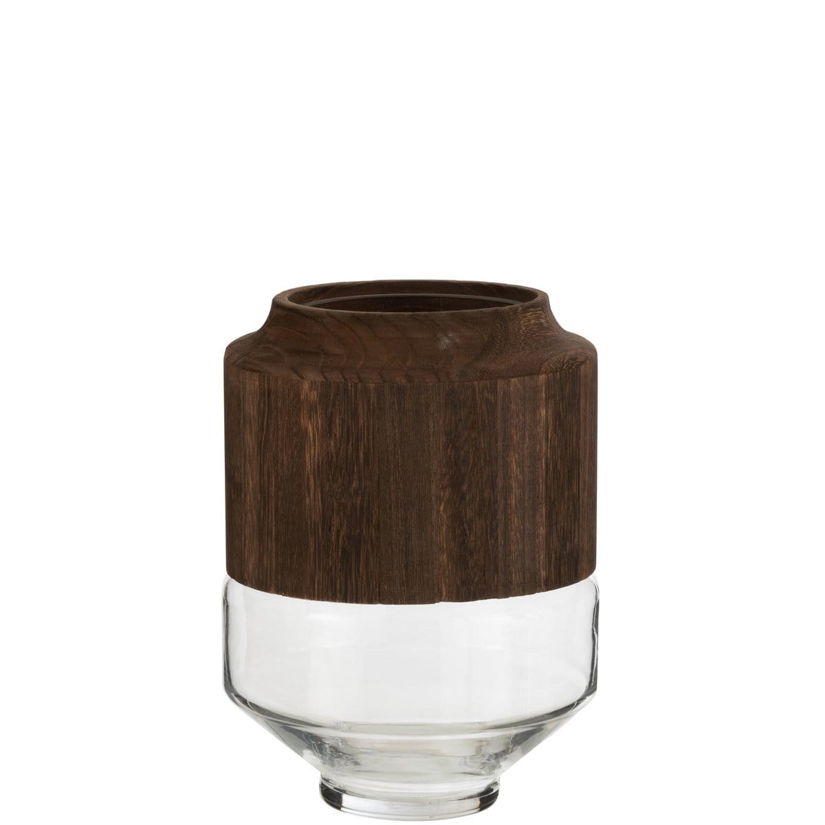 J-Line J-Line vaas Rond Hoog - hout/glas - donkerbruin - small