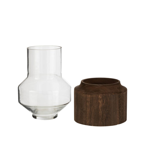 J-Line J-Line vaas Rond Hoog - hout/glas - donkerbruin - small