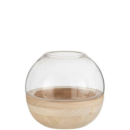 J-Line J-Line vaas Rond - hout/glas - lichtbruin - 22.50 cm hoog