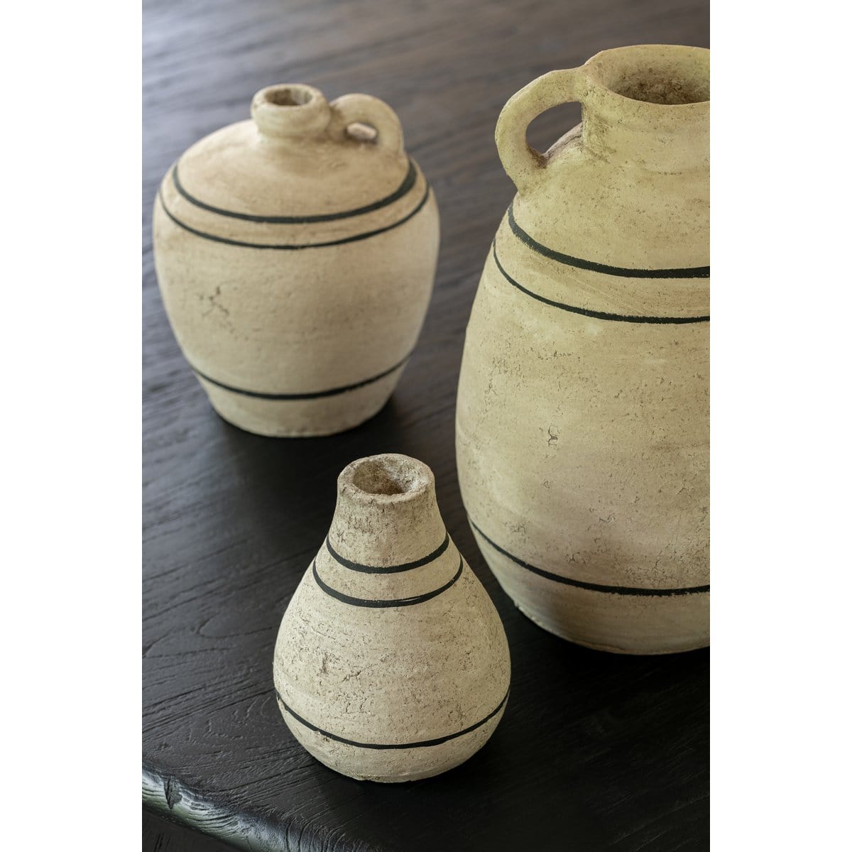 J-Line J-Line vaas Streep Terracotta - keramiek - beige/zwart - 2 stuks