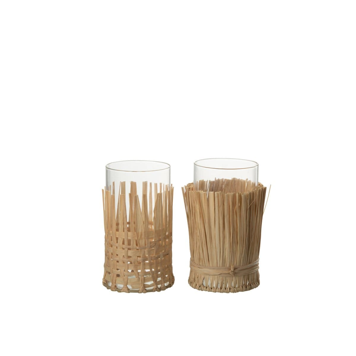 J-Line J-Line vaas Vlecht - glas/raffia - transparant - medium - 2 stuks