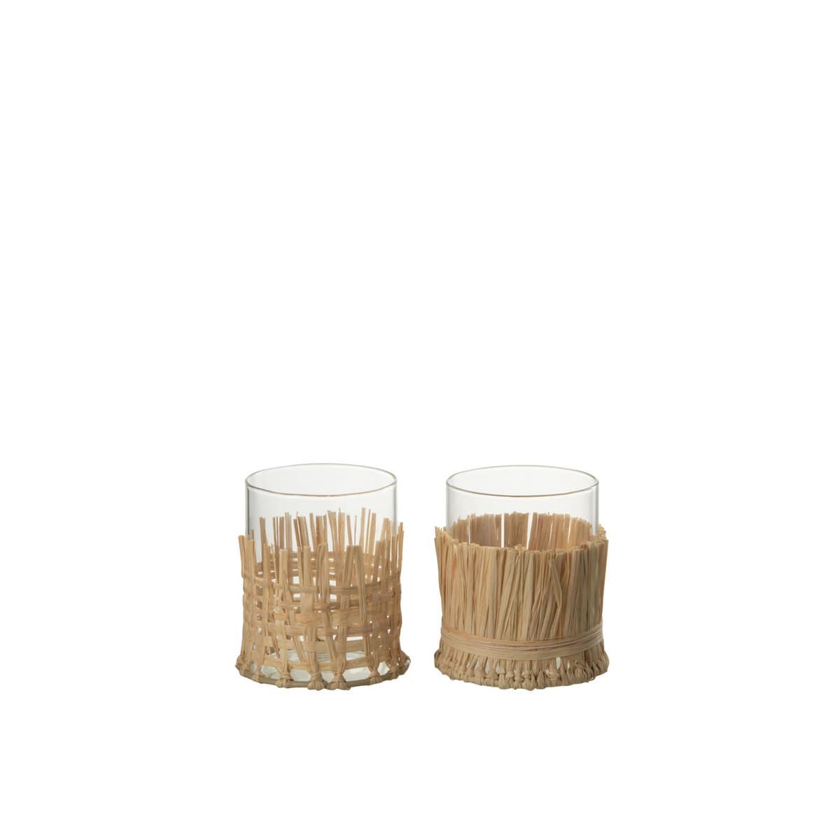 J-Line J-Line vaas Vlecht - glas/raffia - transparant - small - 2 stuks