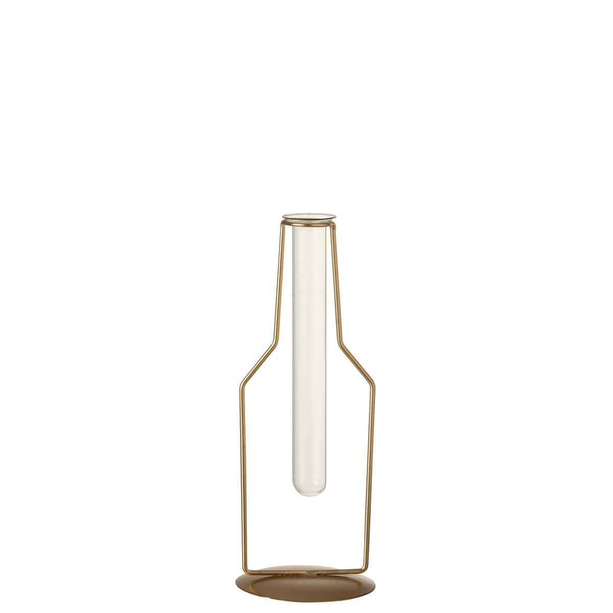 J-Line J-Line vaasje 1 Tube Fles - metaal/glas - goud - small - 26.00 cm hoog