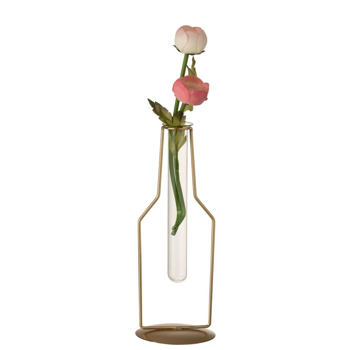 J-Line J-Line vaasje 1 Tube Fles - metaal/glas - goud - small - 26.00 cm hoog