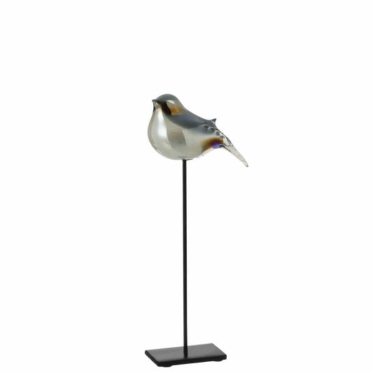 J-Line J-Line Vogel Op Voet Glas/Ijzer Grijs/Zwart Large