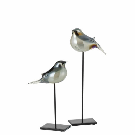 J-Line J-Line Vogel Op Voet Glas/Ijzer Grijs/Zwart Large