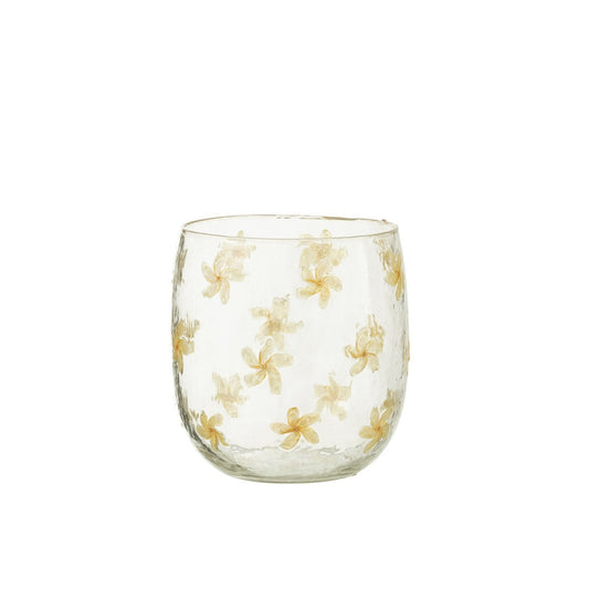 J-Line J-Line windlicht Bloemen - glas - geel - medium