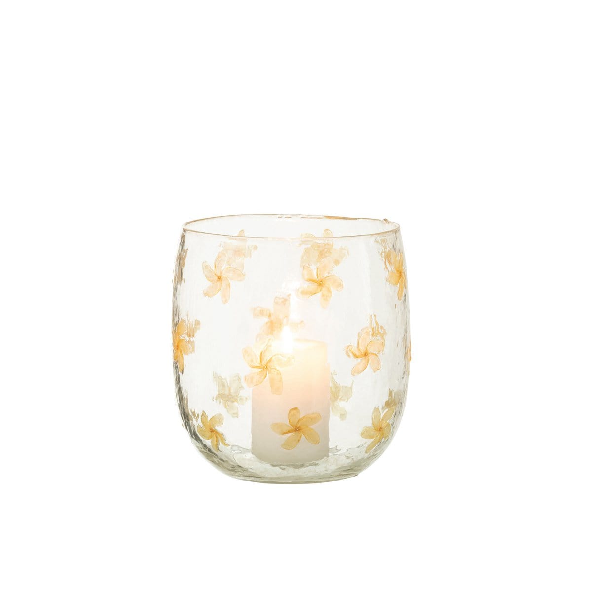 J-Line J-Line windlicht Bloemen - glas - geel - medium