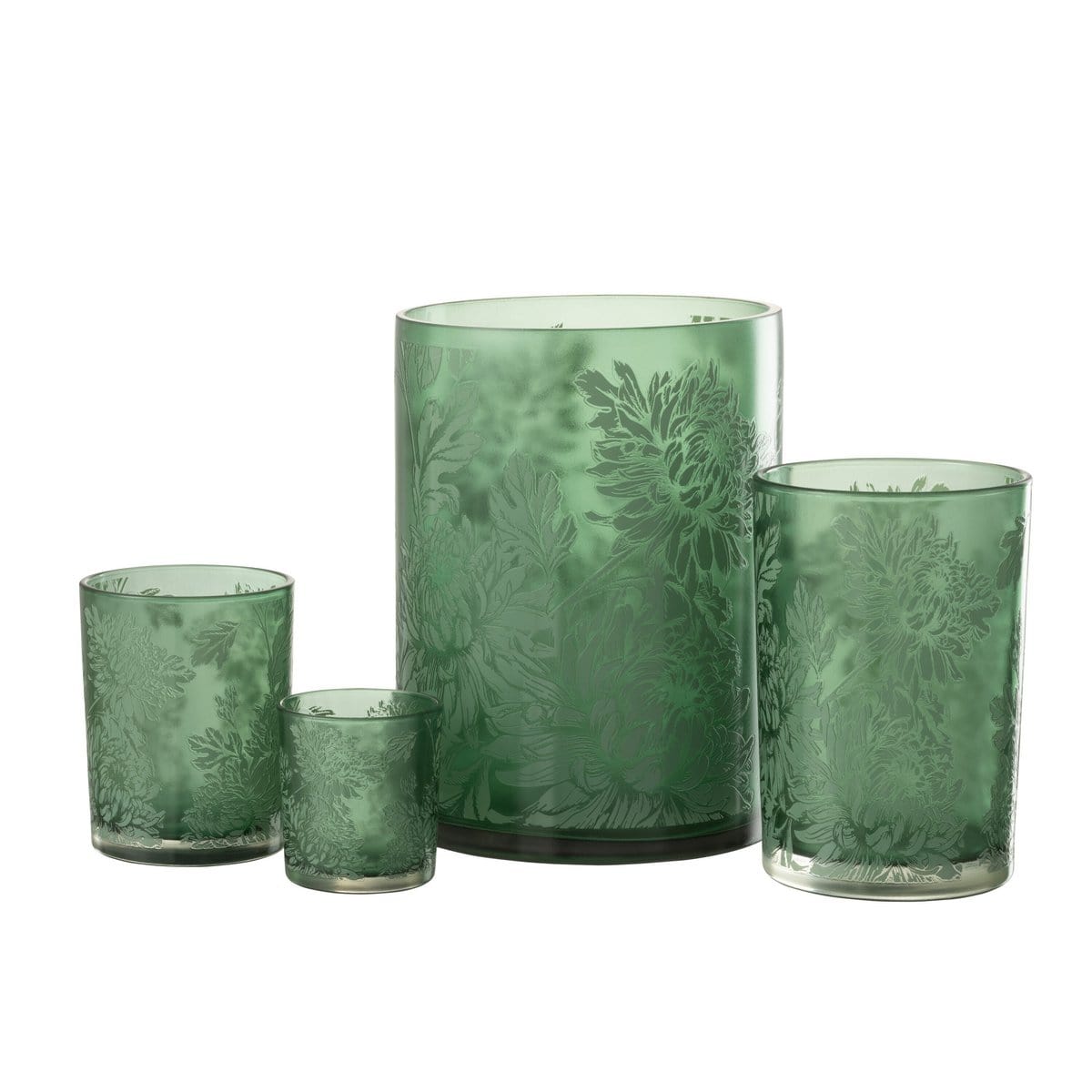 J-Line J-Line windlicht Bloemen - glas - groen - extra large