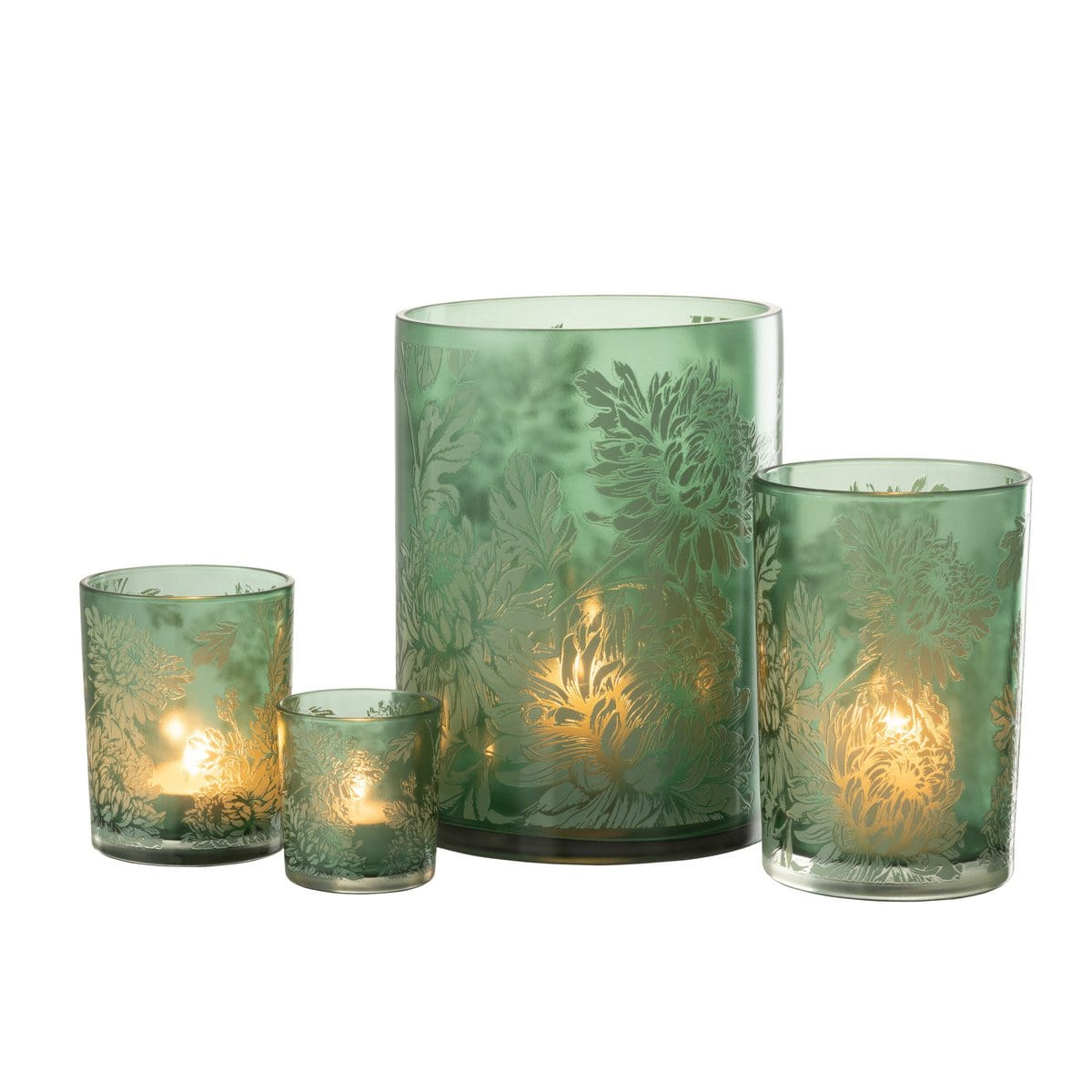 J-Line J-Line windlicht Bloemen - glas - groen - extra large