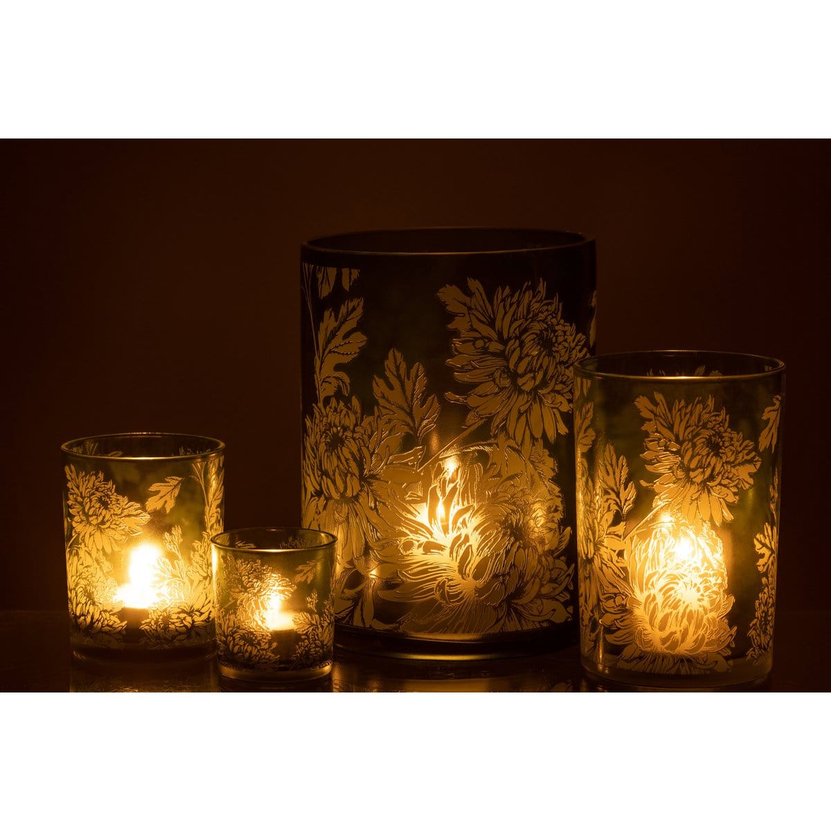 J-Line J-Line windlicht Bloemen - glas - groen - extra large