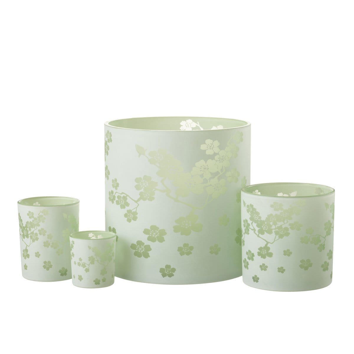 J-Line J-Line windlicht Bloemen -  glas - groen - extra large