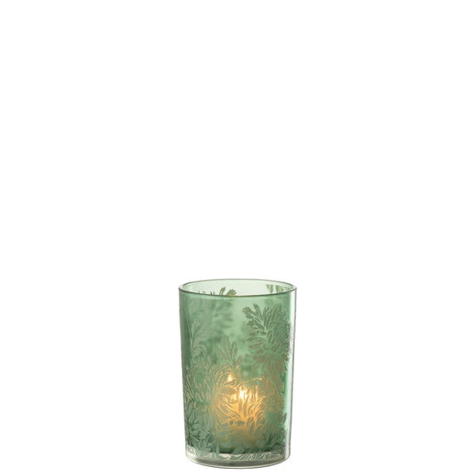 J-Line J-Line windlicht Bloemen - glas - groen - large