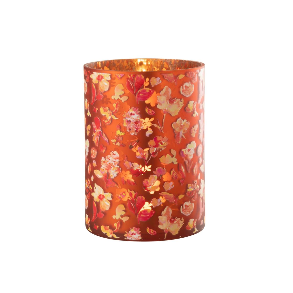 J-Line J-Line windlicht Bloemen - glas - oranje - large