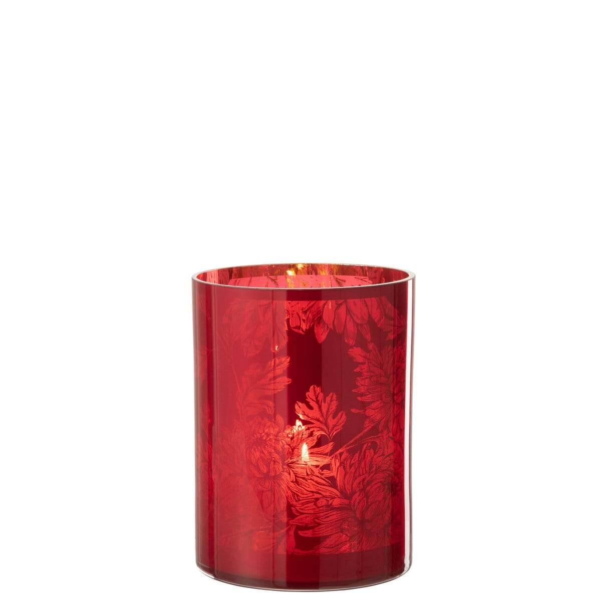 J-Line J-Line windlicht Bloemen - glas - rood - extra large