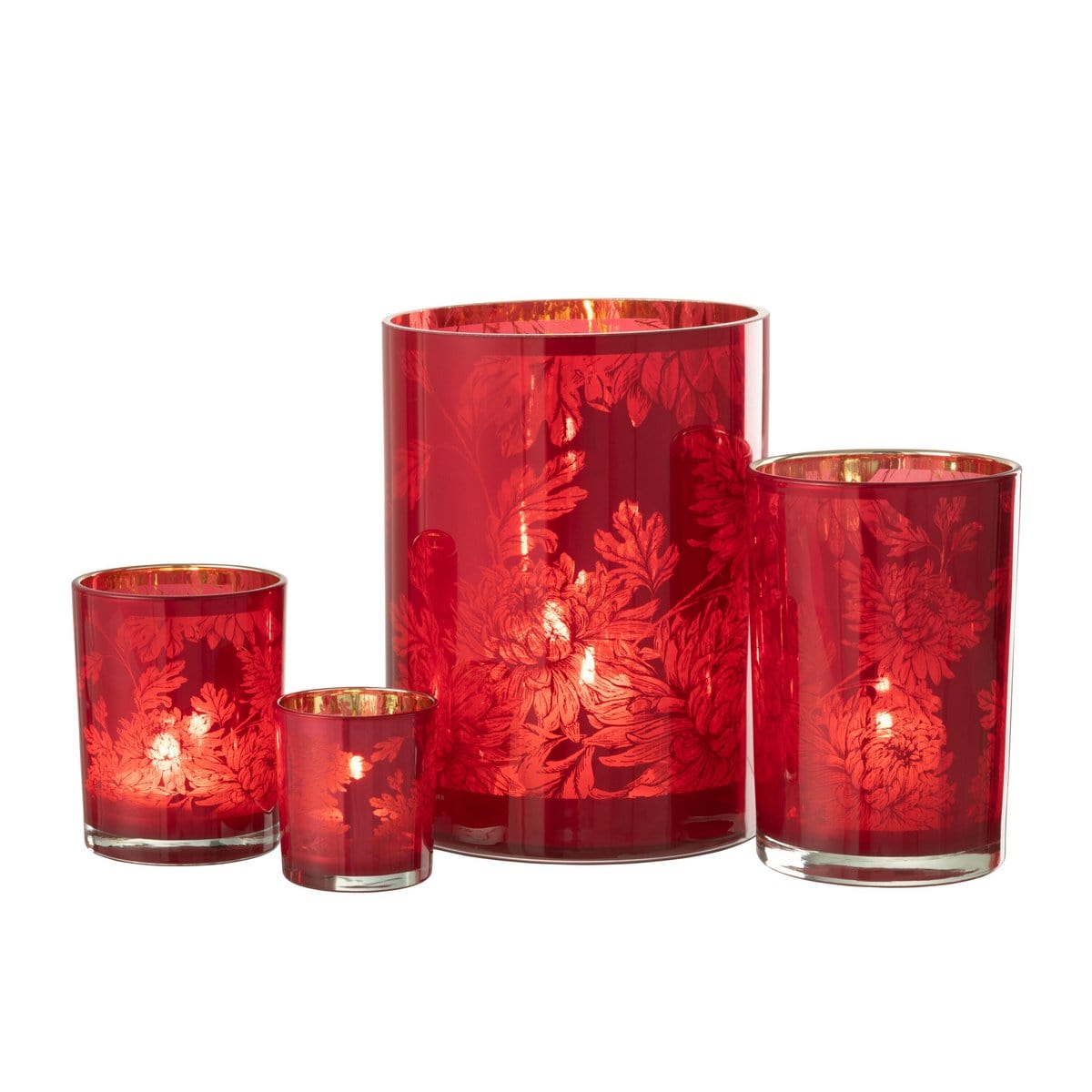 J-Line J-Line windlicht Bloemen - glas - rood - extra large